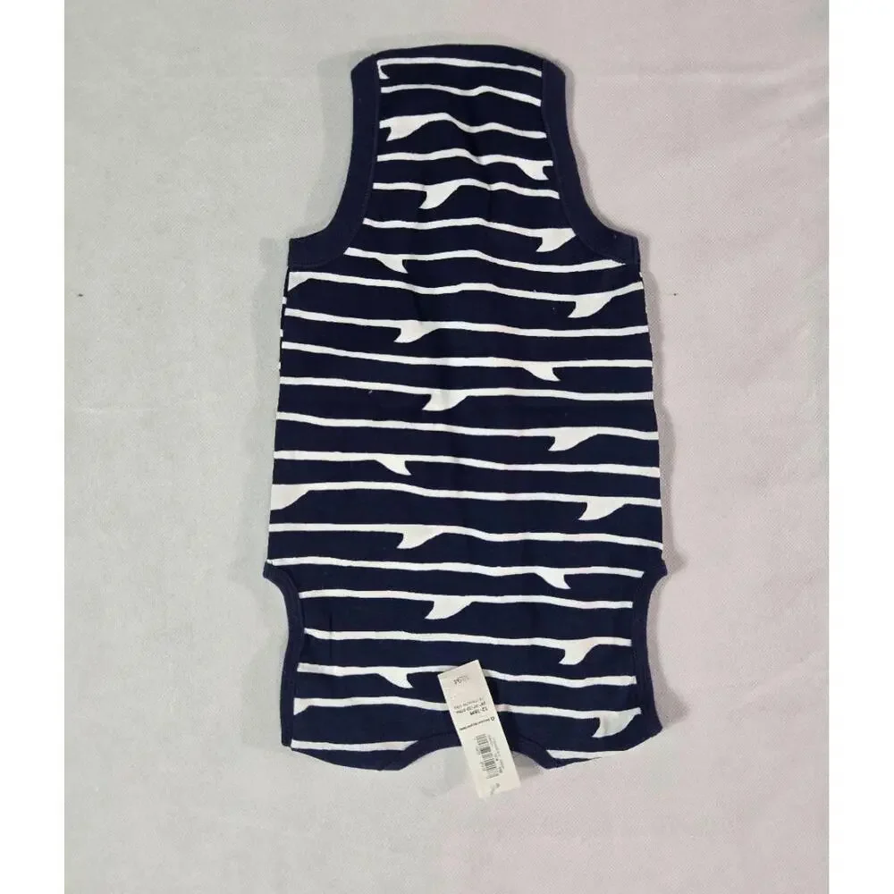 Old Navy Navy Blue Shark Fin Pattern Sleeveless Bodysuit‎ Size 12-18 Months